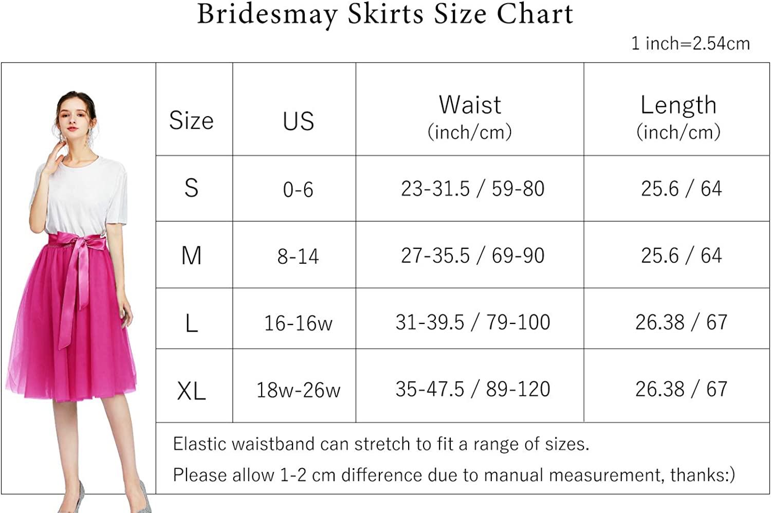 Bridesmay Women's Tulle Skirt Knee Length 6-Layered Wedding Party Homecoming Prom Dress