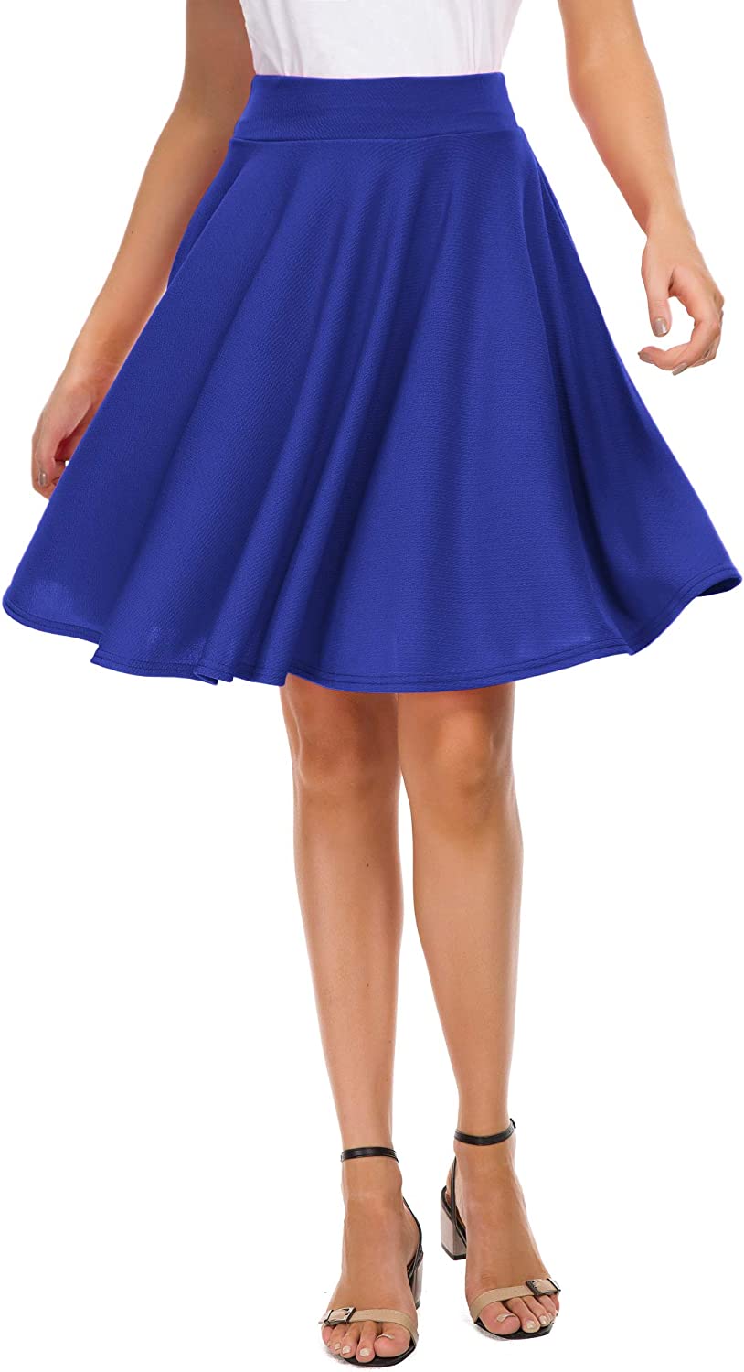 EXCHIC Women's Casual Stretchy Flared Mini Skater Skirt Basic A-Line ...