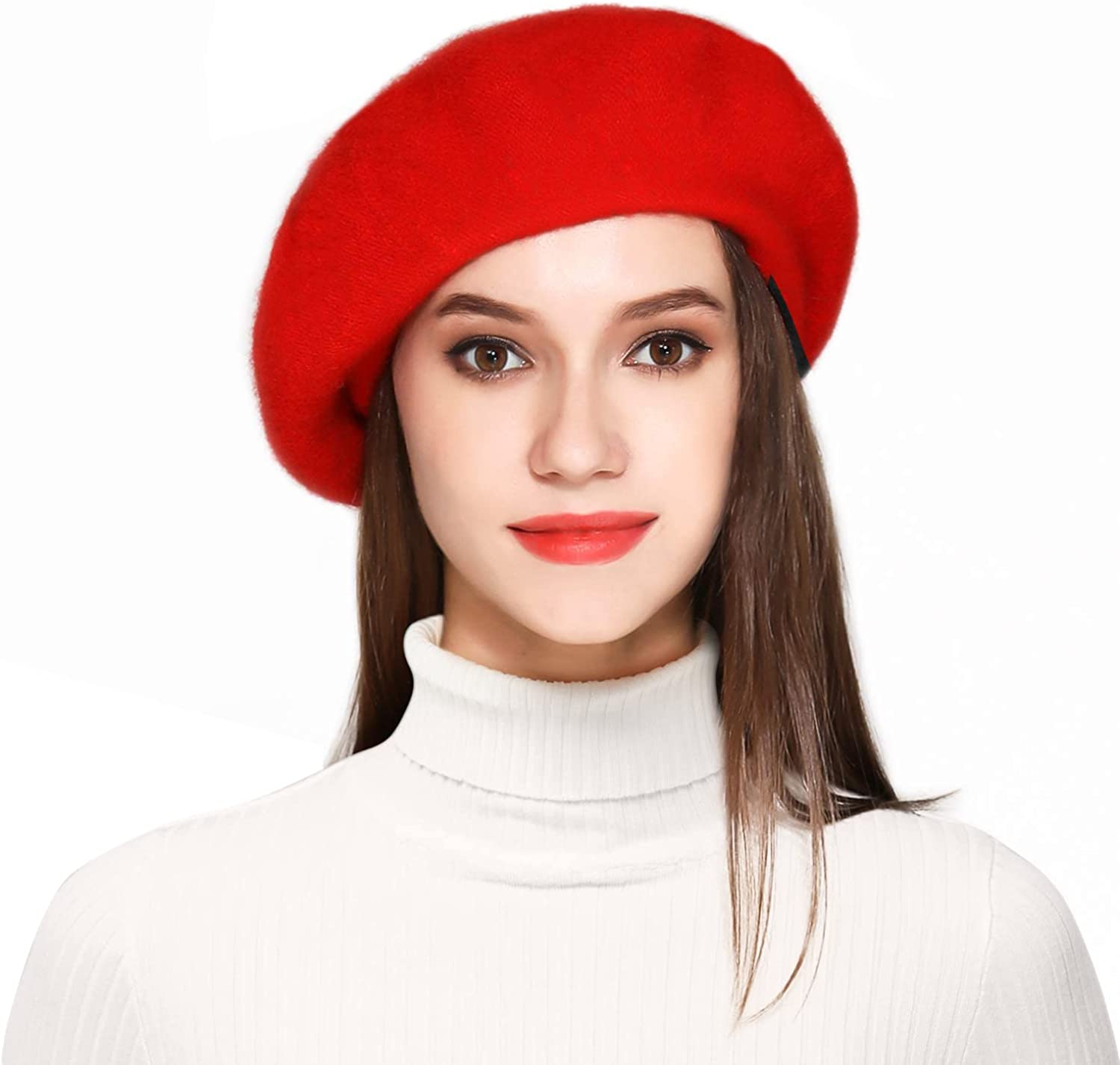 Jeicy Wool Beret Hat Solid Color French Beret with Skily Scarf and ...