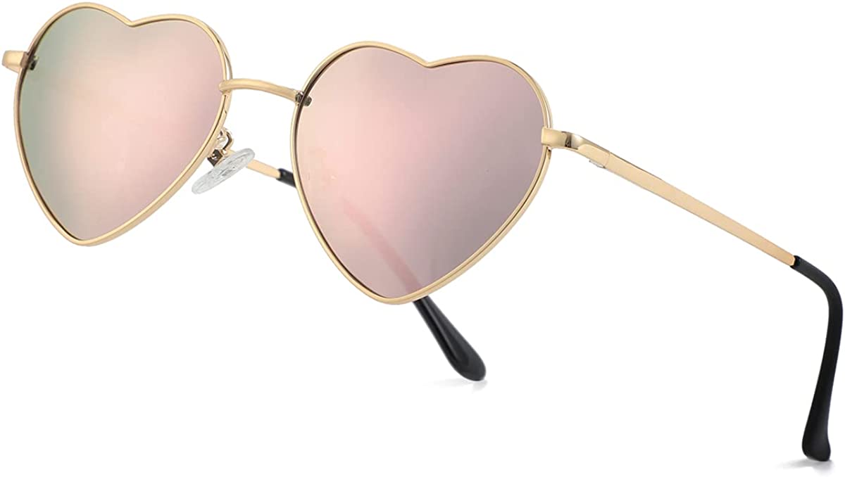 JOVAKIT Polarized Heart Sunglasses for Women Fashion Lovely Style Metal Frame UV400 Protection Lens