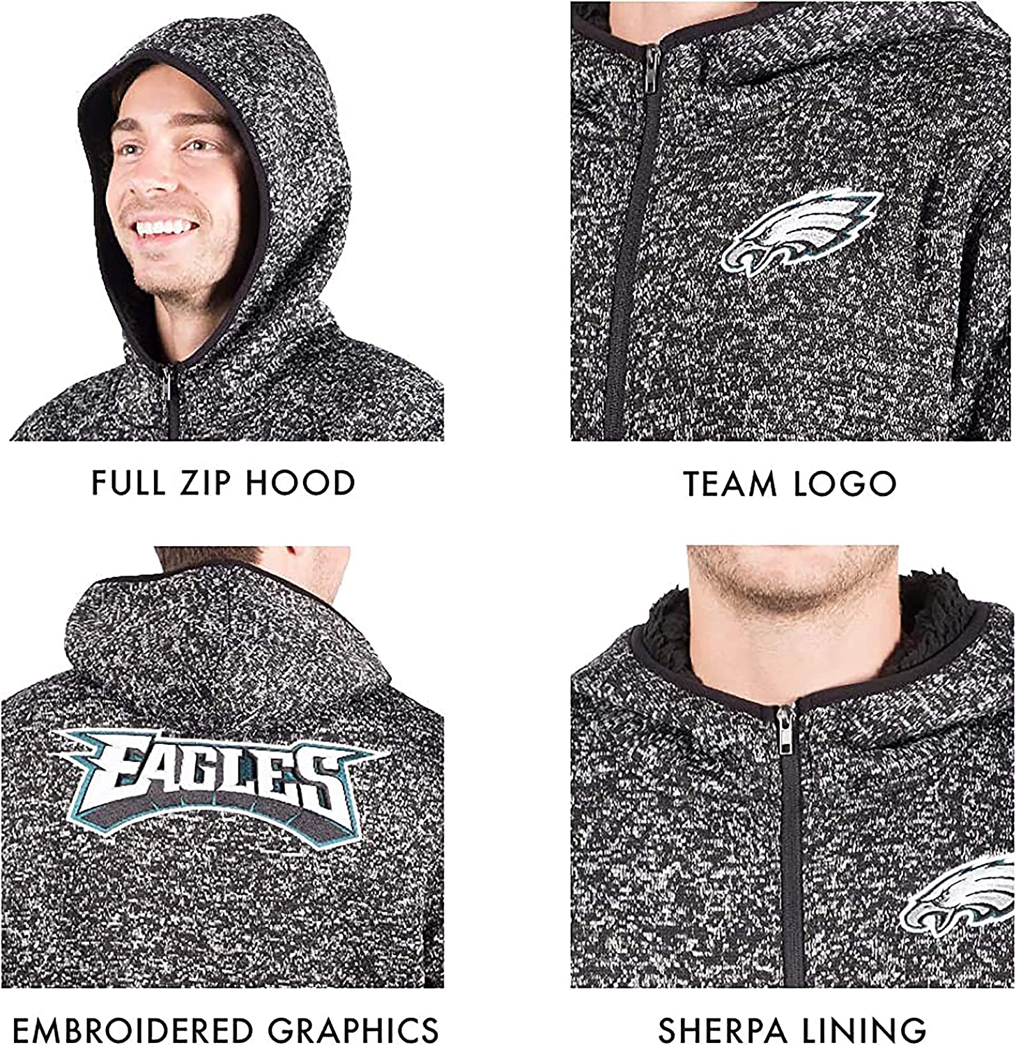 Ultra Game NFL Mens Sherpa Full Zip Cozy Fleece Hoodie Sweatshirt Jacket