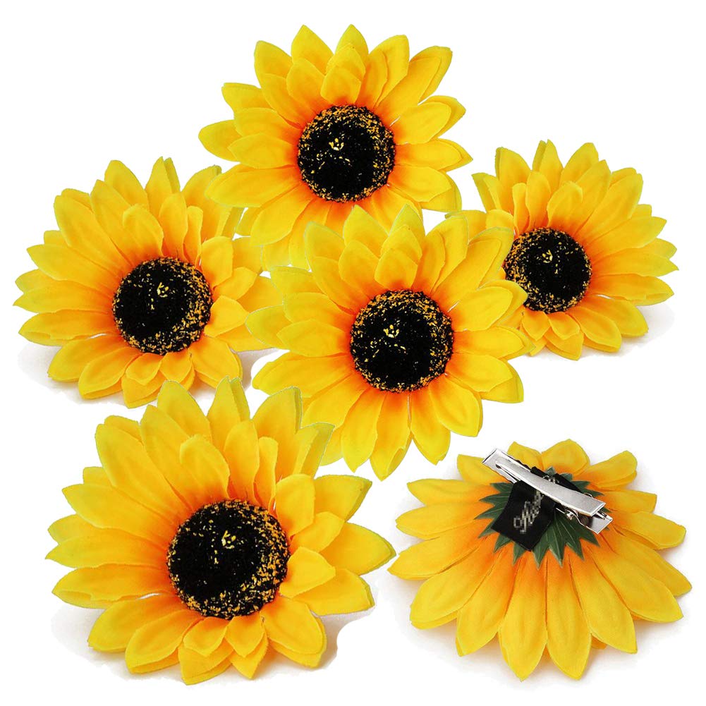 6Pcs Sunflower Hair Alligator Clips Hair Pins Hair Clamp Barrettes Wedding Bridal Hair Styling Accessories for Women Girls Hawaiian Beach Vacation Party Holiday Decoration