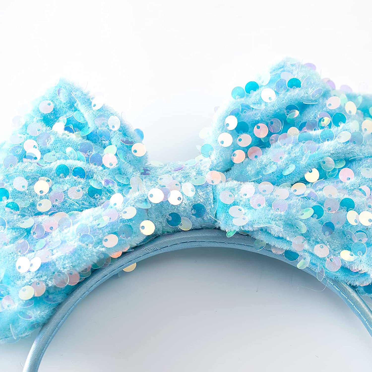 Adult Mouse Ears Headband with Bow Double Sided Sequin Hair Band for Girls Headwear Princess Birthday Party Amusement Park Blue