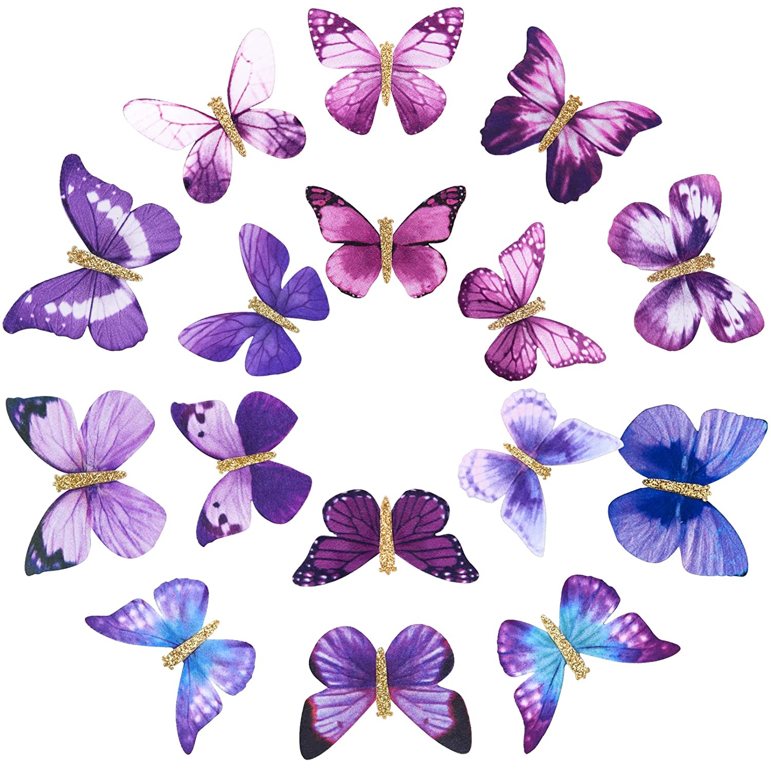 DEEKA 16 PCS Butterfly Hair Clips Small Realistic Colorful Handmade 90s Hair Clips Barrette Hair Accessories for Women and Girls -Purple