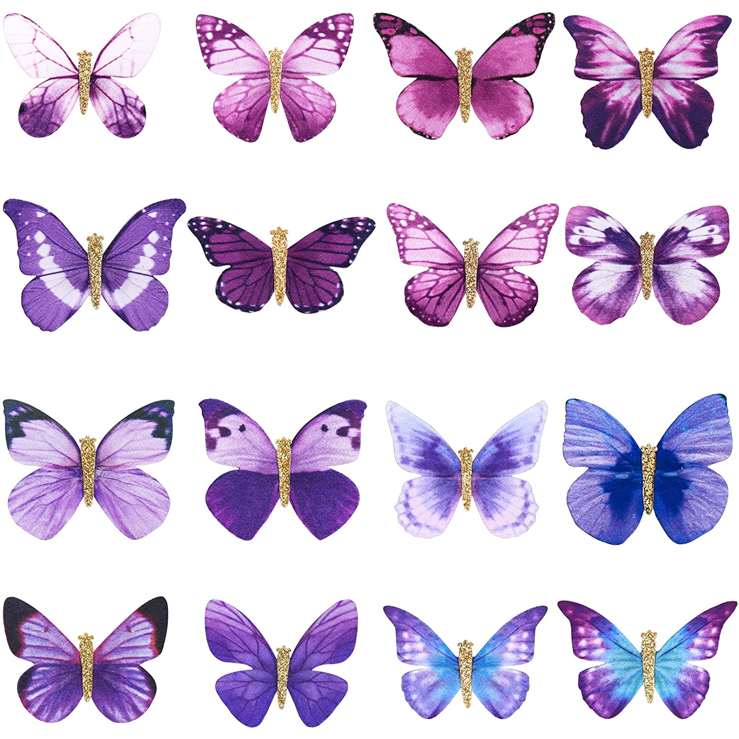DEEKA 16 PCS Butterfly Hair Clips Small Realistic Colorful Handmade 90s Hair Clips Barrette Hair Accessories for Women and Girls -Purple
