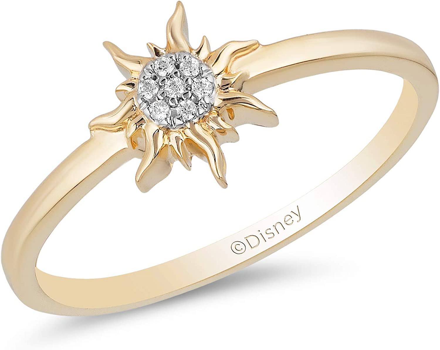 Enchanted Disney Fine Jewelry 10K Yellow Gold Natural White Round Diamond Accent Rapunzel Sun Ring