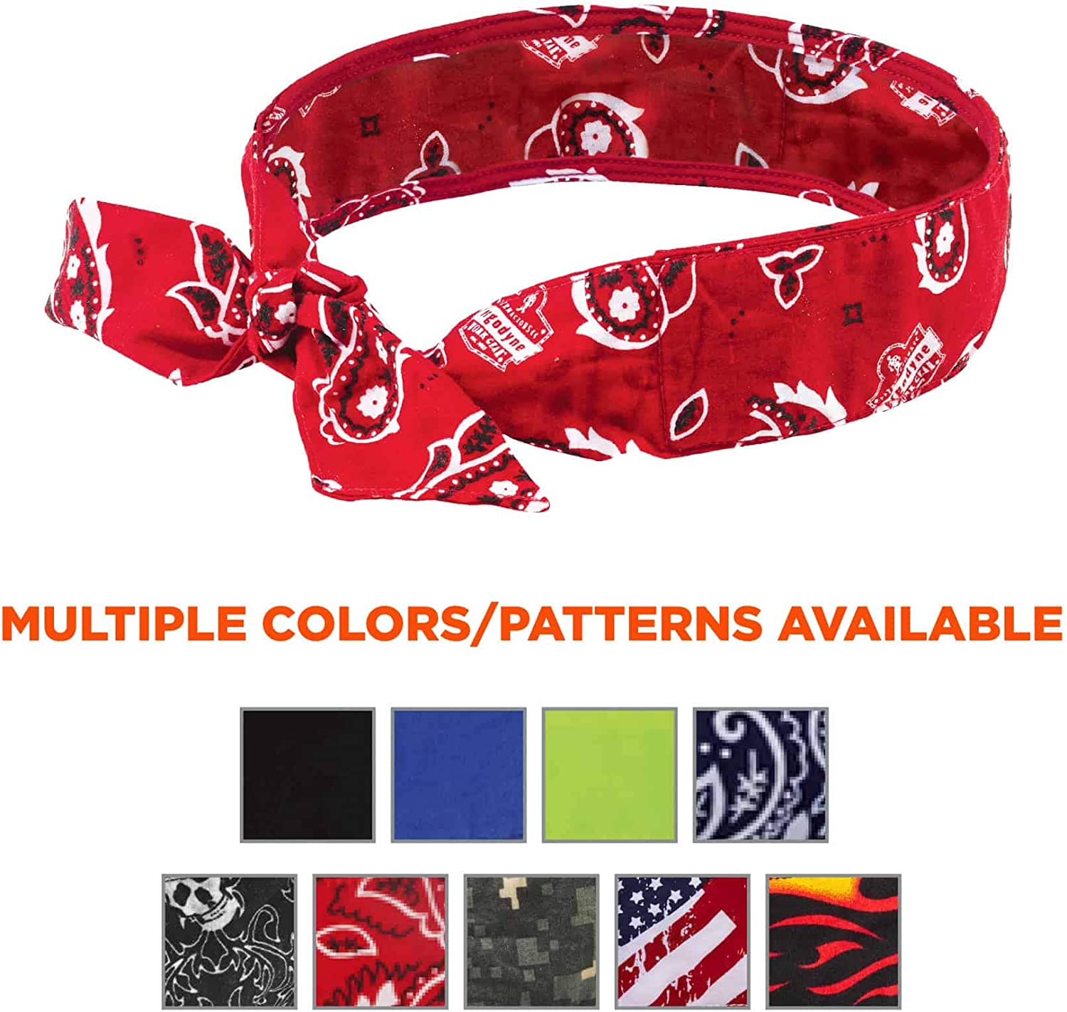 Ergodyne Chill Its 6700 Cooling Bandana, Red Western, Evaporative Polymer Crystals For Cooling Relief, Tie For Adjustable Fit