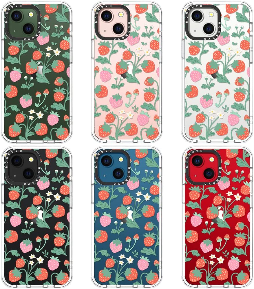 MOSNOVO Compatible with iPhone 13 Case, Cute Strawberry Garden for Girl Women Men [ Buffertech™ Impact ] Transparent TPU Bumper Clear Phone Case Cover Designed for iPhone 13 6.1 Inch