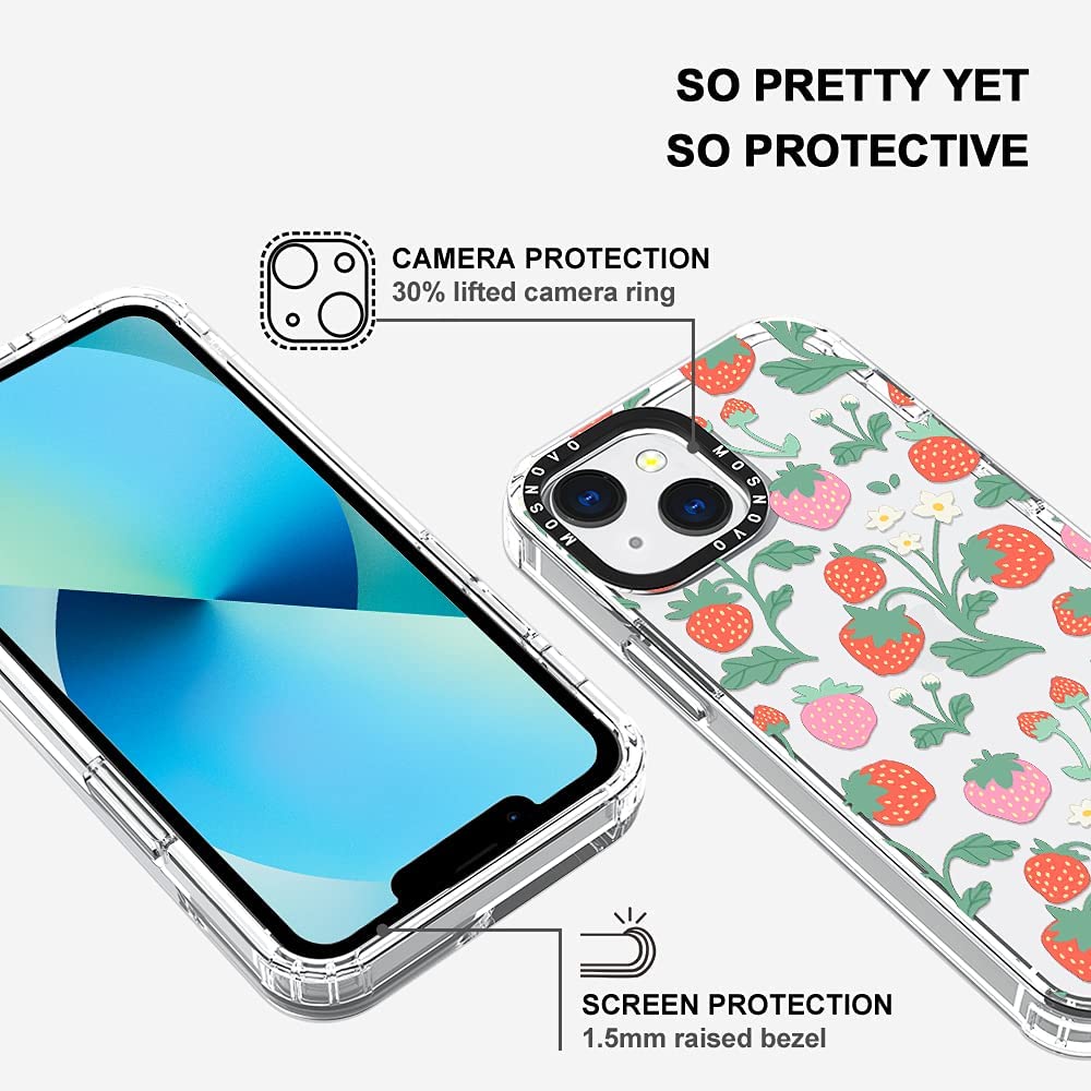 MOSNOVO Compatible with iPhone 13 Case, Cute Strawberry Garden for Girl Women Men [ Buffertech™ Impact ] Transparent TPU Bumper Clear Phone Case Cover Designed for iPhone 13 6.1 Inch