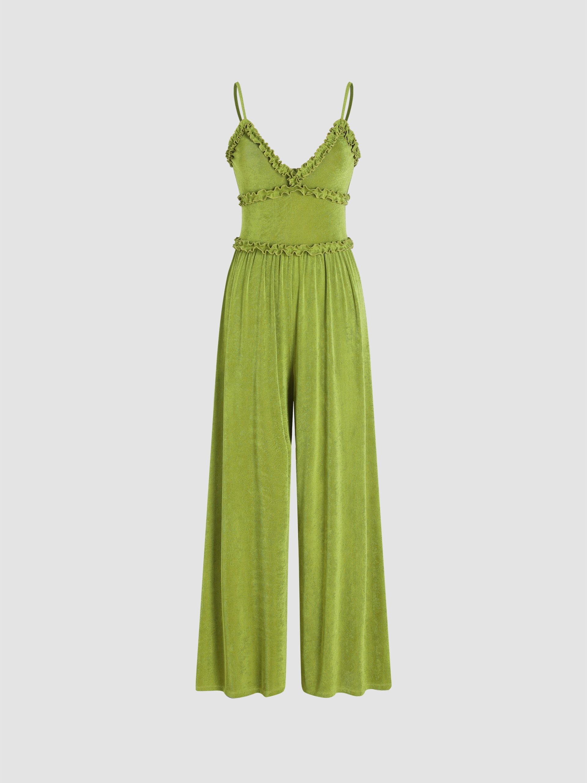Multi Striped Frill Trim Shirred Cami Jumpsuit