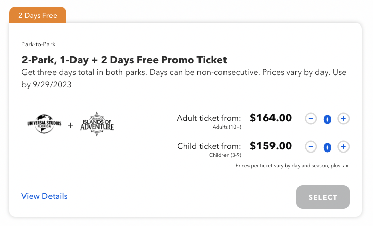 2-Park 3-Day Park-to-Park + 2-Days Free Promo Ticket Dated Adult - Orlando  Informer