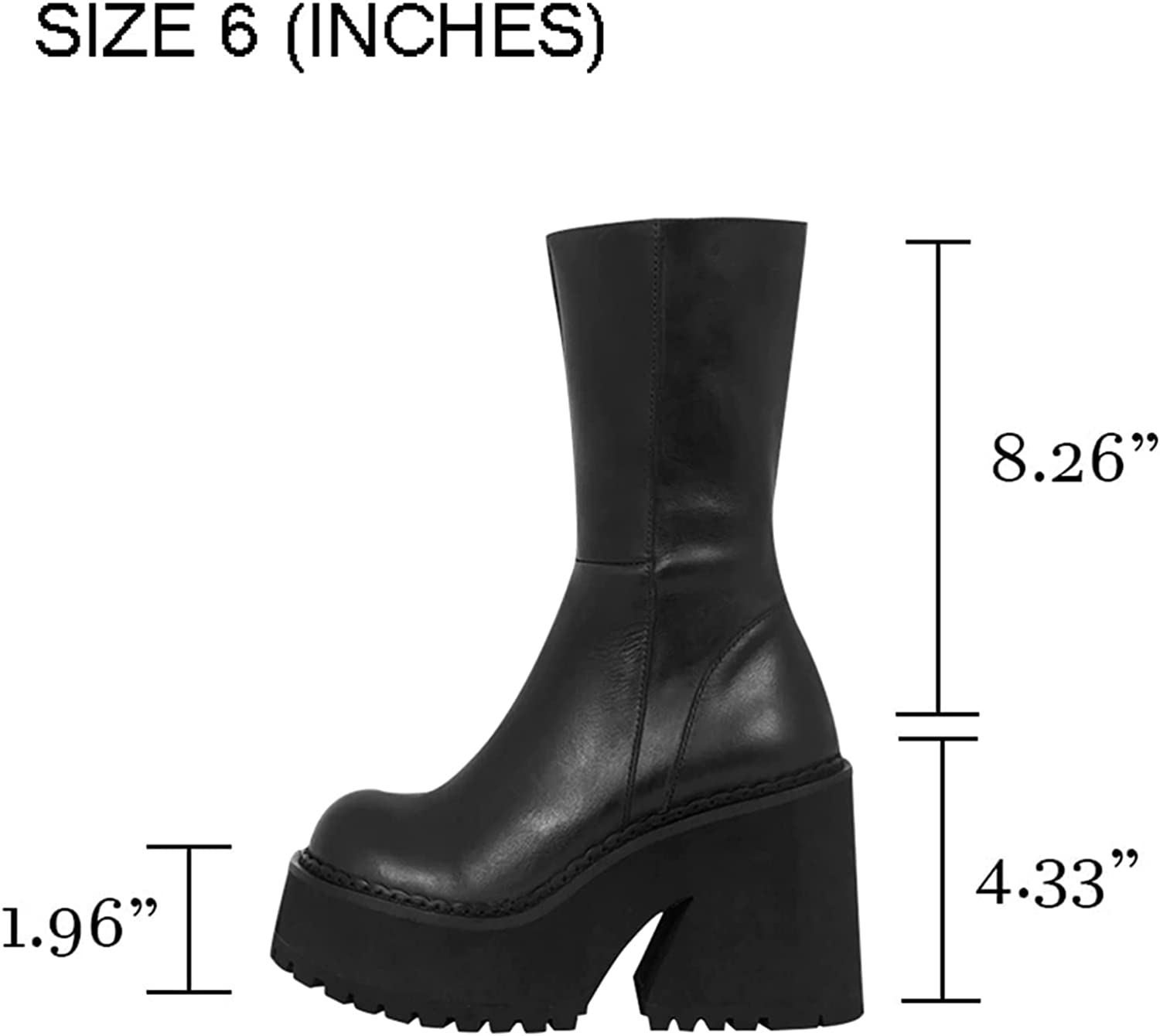 AMINUGAL Womens Wedge Heel Ankle Boots Platform Zipper Punk Motorcycle Booties Chunky Block High Heel Round Toe Fashion Work Combat Boots Mid Calf For Women