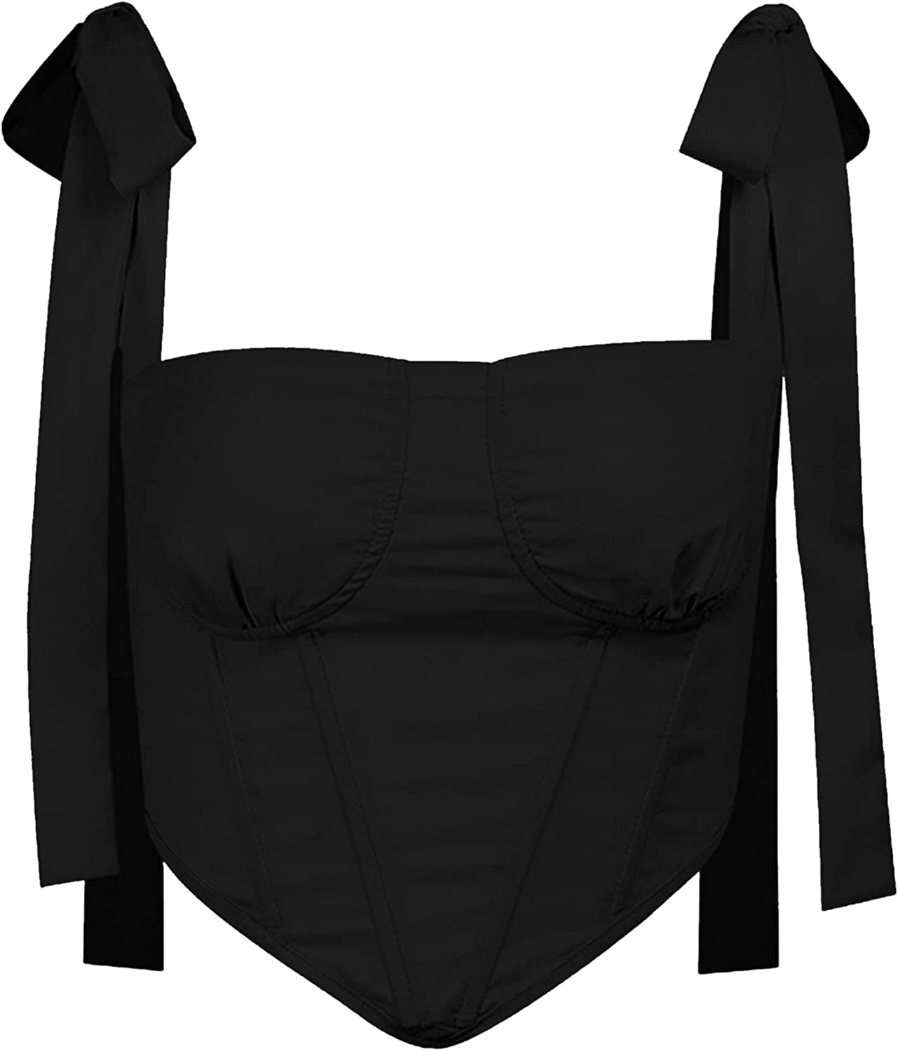 Avanova Women's Sexy Bustier Crop Top Strappy Tie up Shoulder Sleeveless Asymmetrical Clubwear