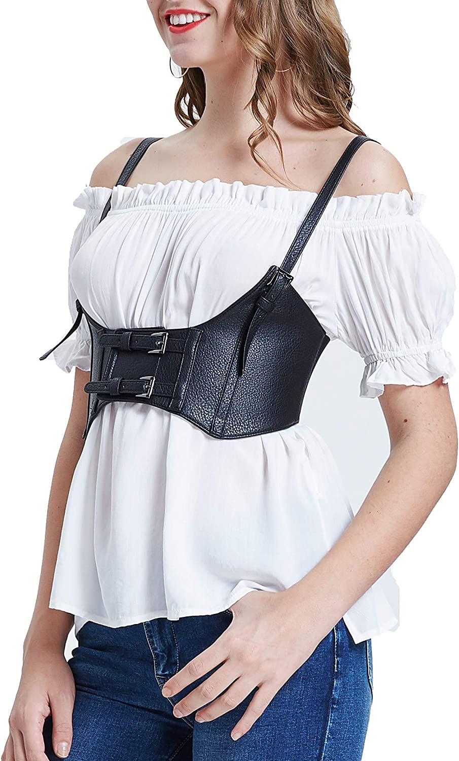 KANCY KOLE Women Fashion Faux Leather Waist Belt Steampunk Underbust Corset
