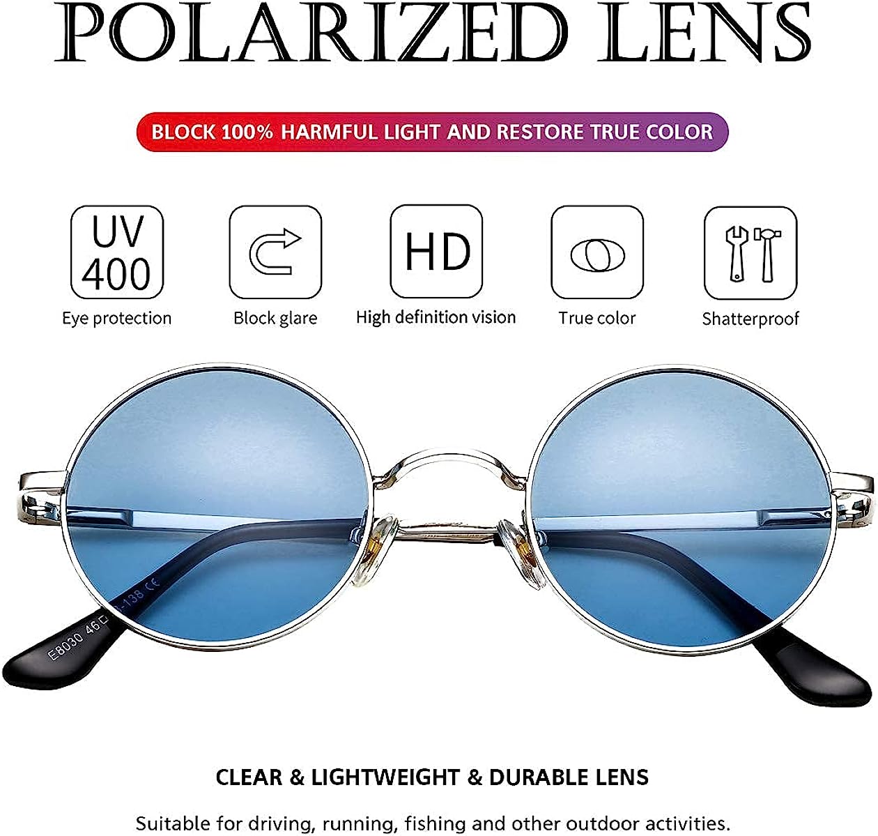 PORADAY Circle Lennon Glasses Retro Round Polarized Sunglasses Hippie Style Small Circle Sun Glasses