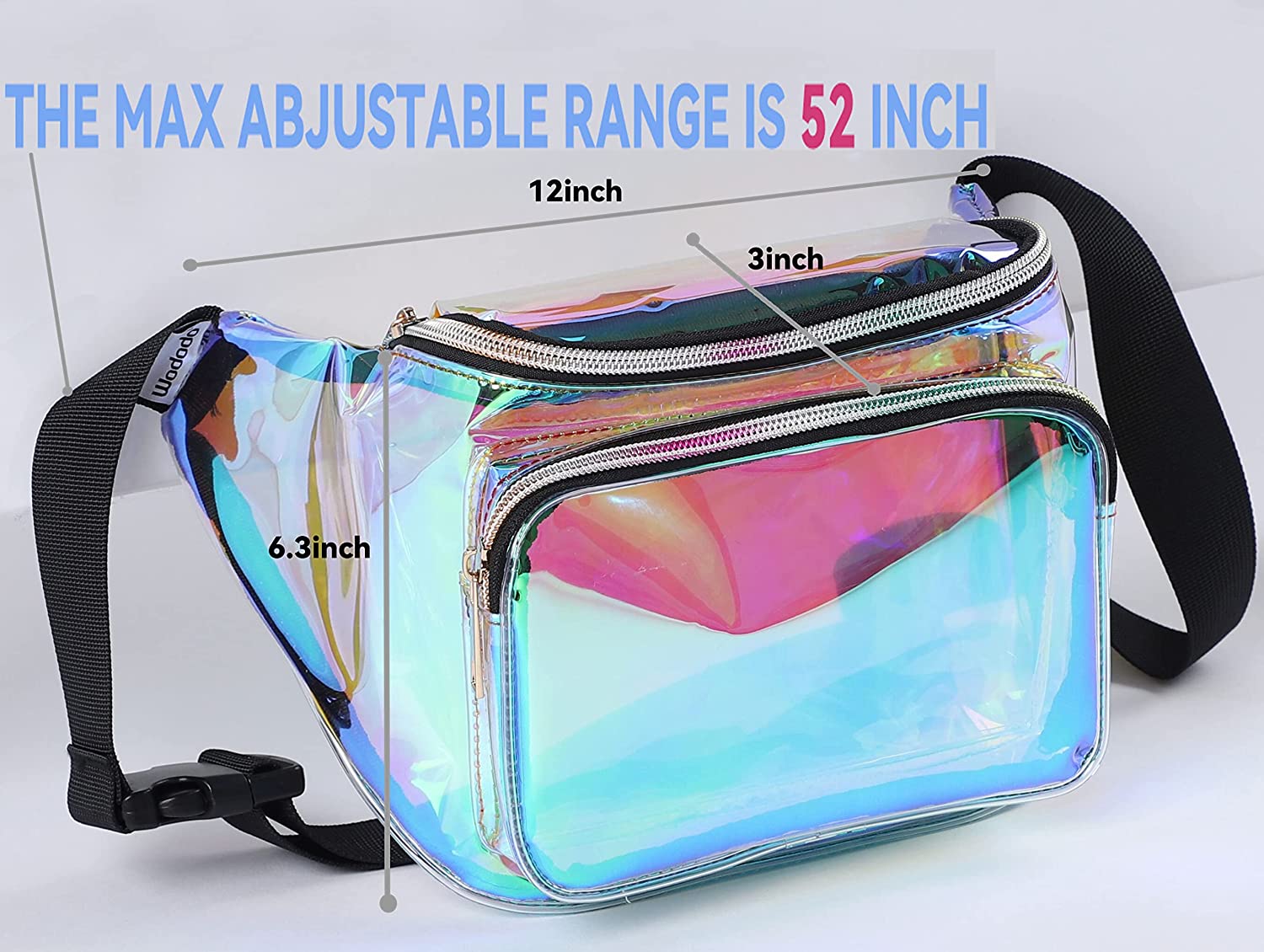 Shiny Neon Fanny Bag for Women Rave Festival Hologram Bum Travel Waist Pack (Clear Iridescent)