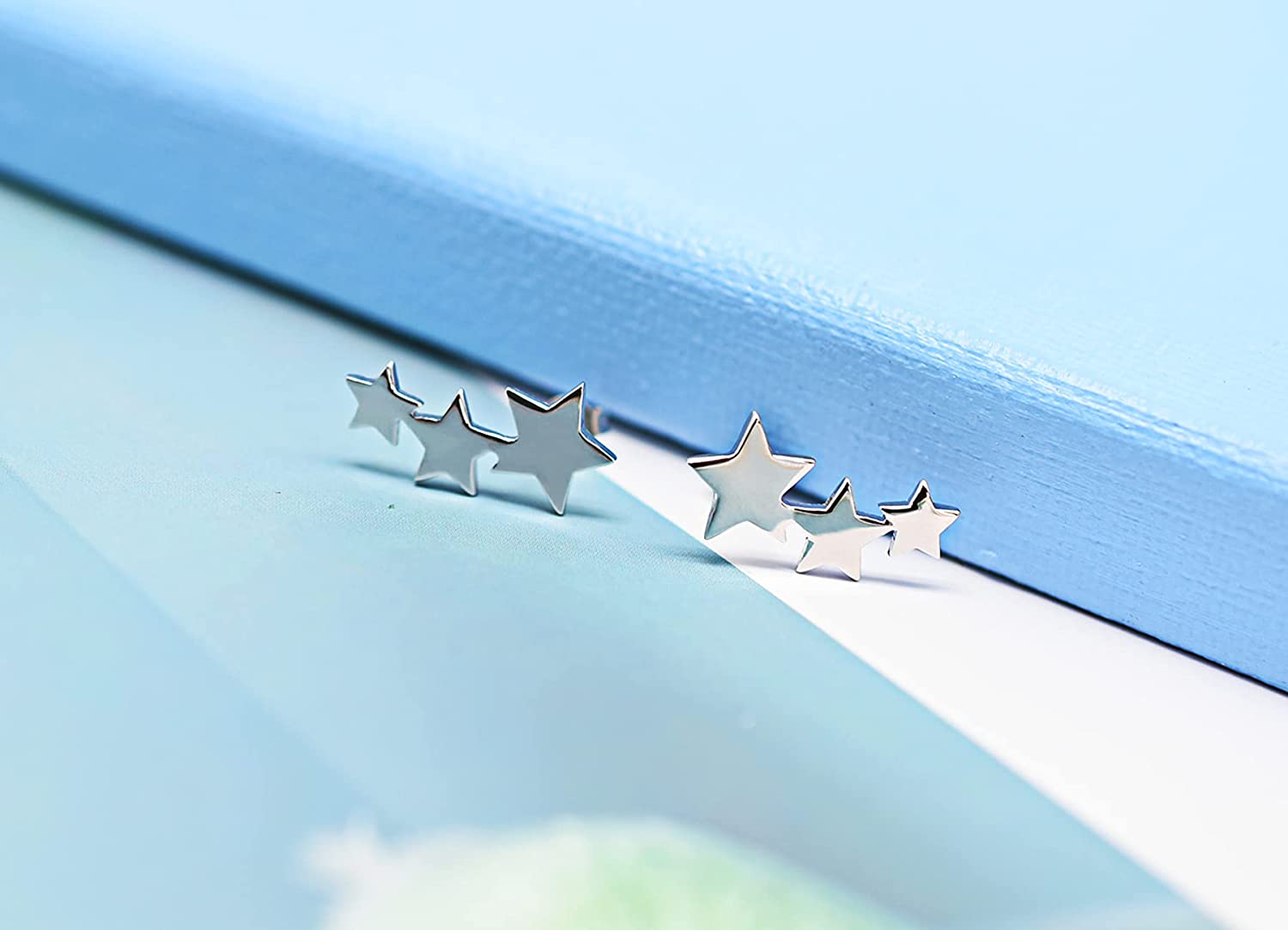 Sterling Silver Star Stud Earrings For Girls Women - Hypoallergenic Stars Post Earrings for Girls Teens Women