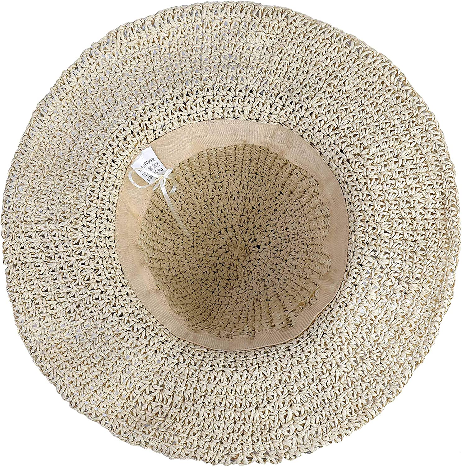 Women Straw Hat Wide Brim Beach Sun Cap Foldable Large Lady Floppy 100% Natural Paper Braided for Travel Decoration Summer Vacation Soft Lightweight and Breathable (Beige)