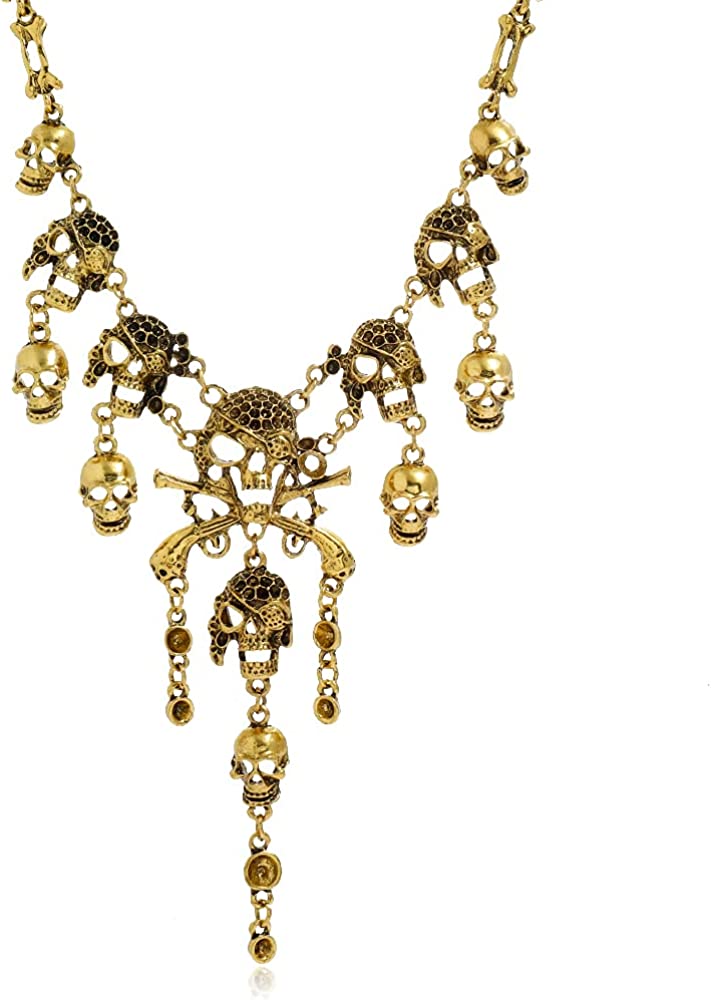 AKQJO Fashion jewelry Multi-level Pirate Skull tassel charm necklace Necklace bib women horror necklace Punk