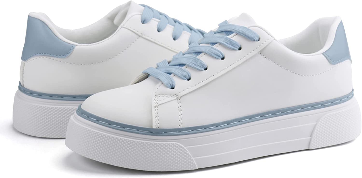 JABASIC Women Platform White Sneakers Lace Up Fashion Tennis Sneaker Casual Walking Shoes
