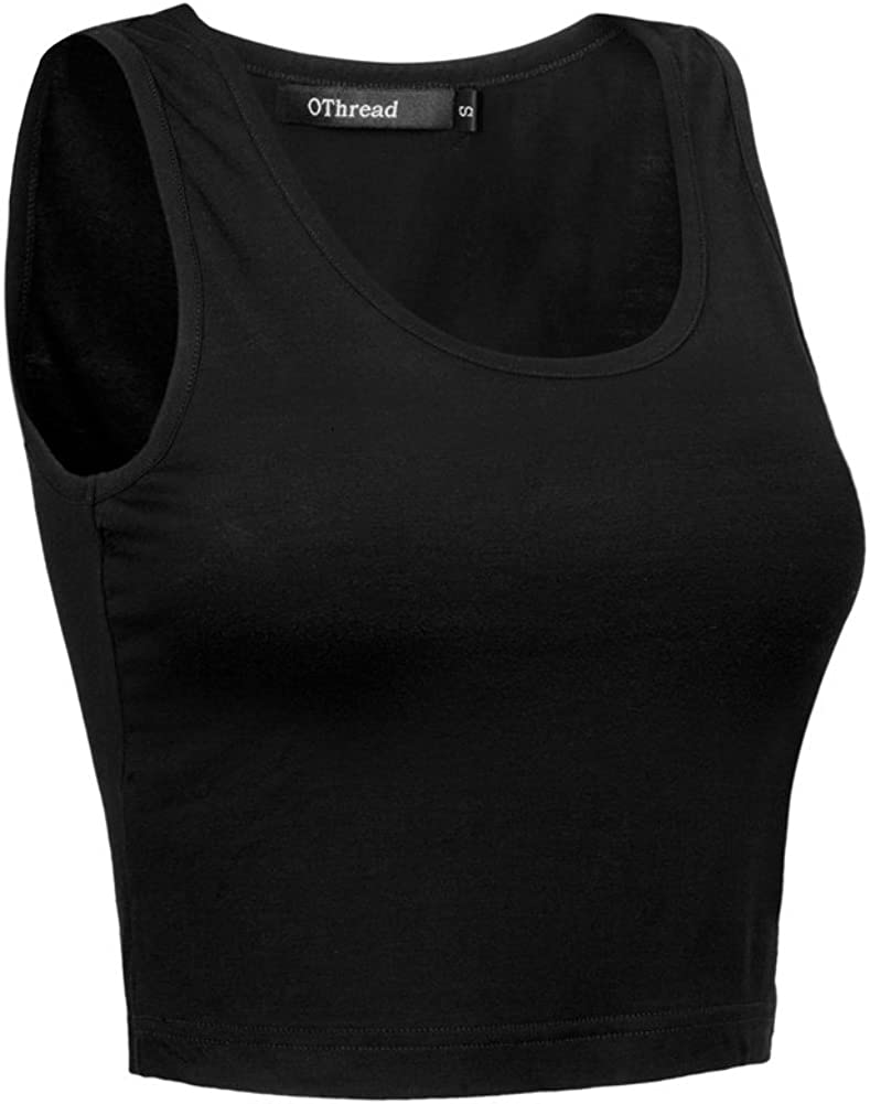 OThread & Co. Women's Basic Crop Tops Stretchy Casual Scoop Neck Sleeveless Crop Tank Top