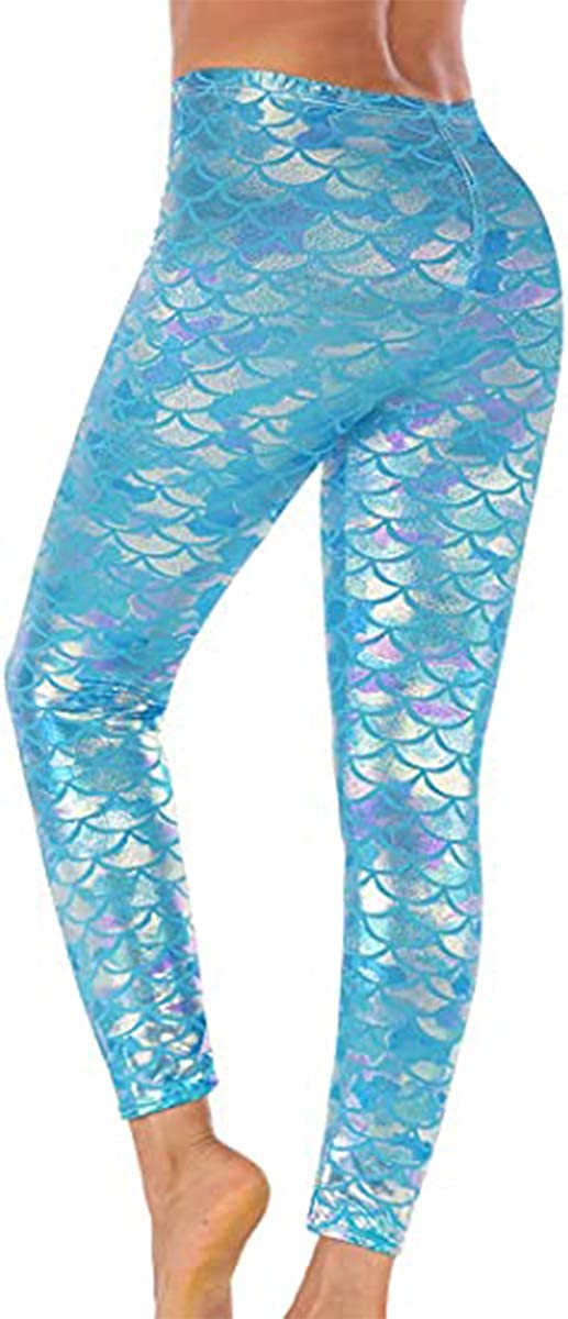 Alaroo Halloween Shiny Fish Scale Mermaid Leggings for Women Pants S-4XL