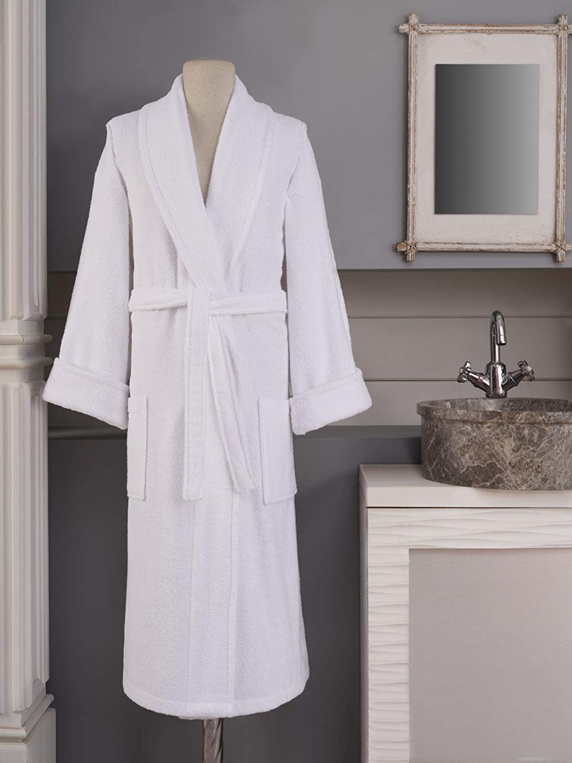 Halley Luxury Bathrobe for Women & Men, Shawl Collar Spa Bath Robes Terry Cotton Ultra Soft Shower Robe with Pockets