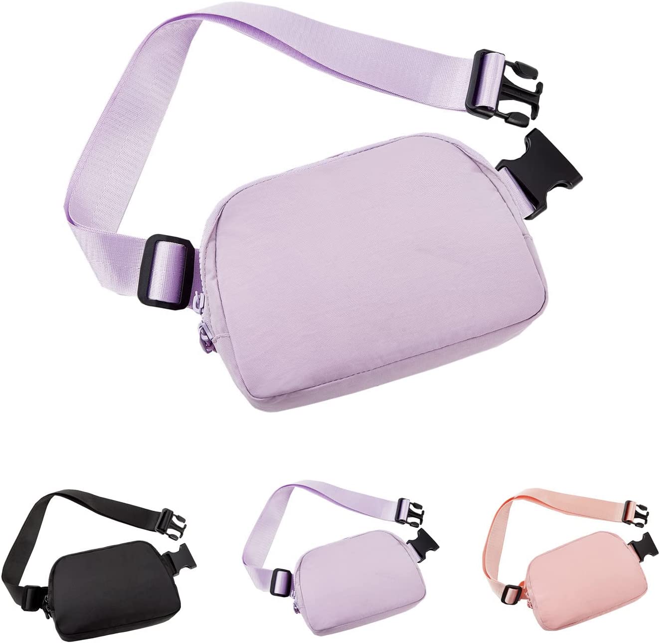 Amazerbst Belt Bag, Fanny Pack, Everywhere Belt Bag,40 Inch Adjustable  Strap,Belt Bag for Women and Men,Waterproof, BLACK