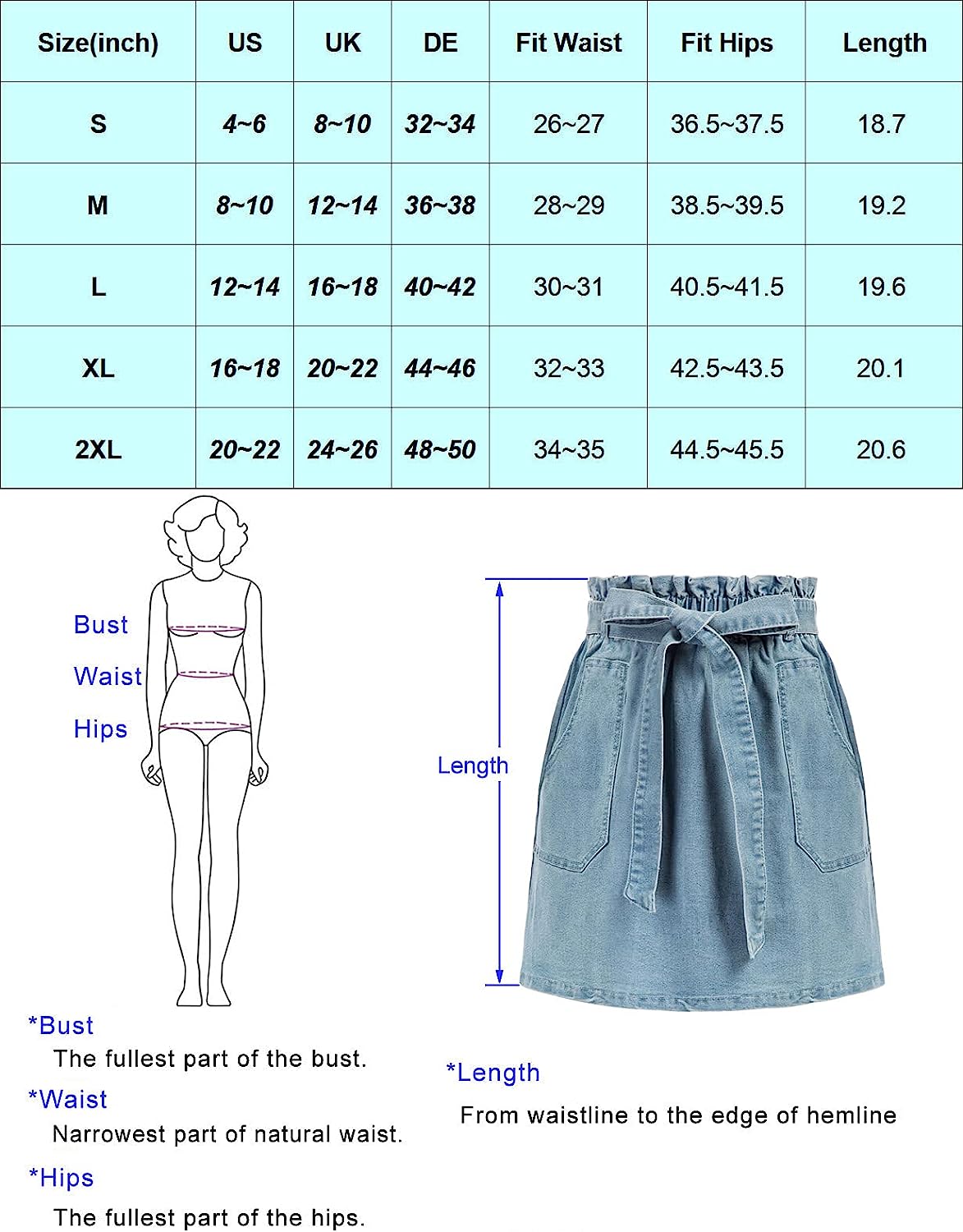 KANCY KOLE Women's Casual High Waist A Line Skirt Paper Bag Elastic ...