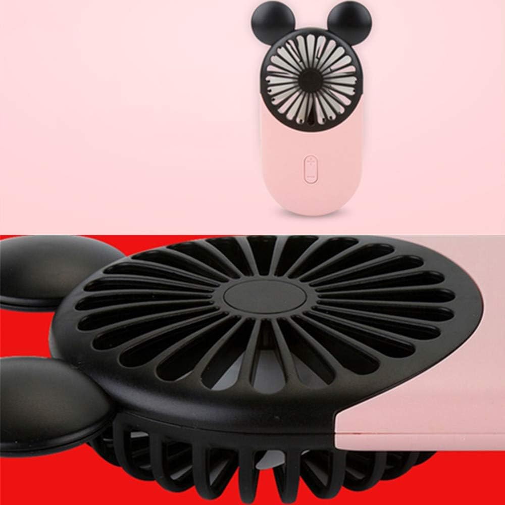 Kbinter Cute Personal Mini Fan, Handheld & Portable USB Rechargeable Fan with Beautiful LED Light, 3 Adjustable Speeds, Portable Holder, for Indoor Or Outdoor Activities, Cute Mouse