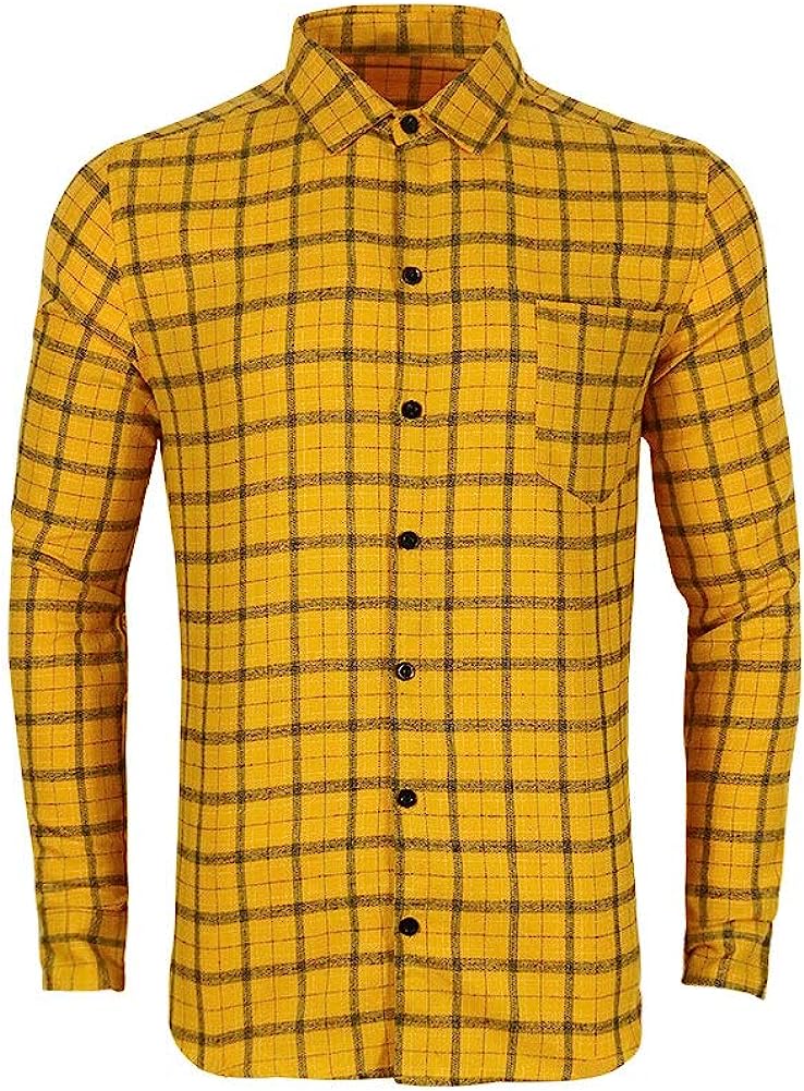 Men's Long Sleeve Plaid Flannel Winter Warm Shirt Casual Button Down Slim Fit Shirts