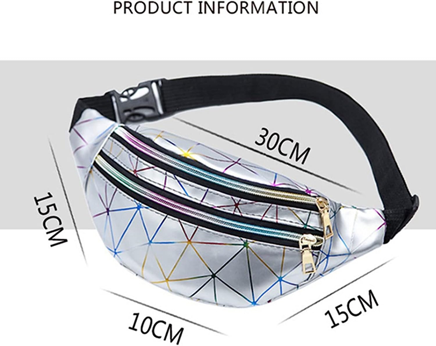 TTAKE Crossbody Purse Holographic Chest Bags Women Pink Silver Fanny Pack Female Belt Bag Black Geometric Waist Packs Waist Phone Pouch (Color : Silver)