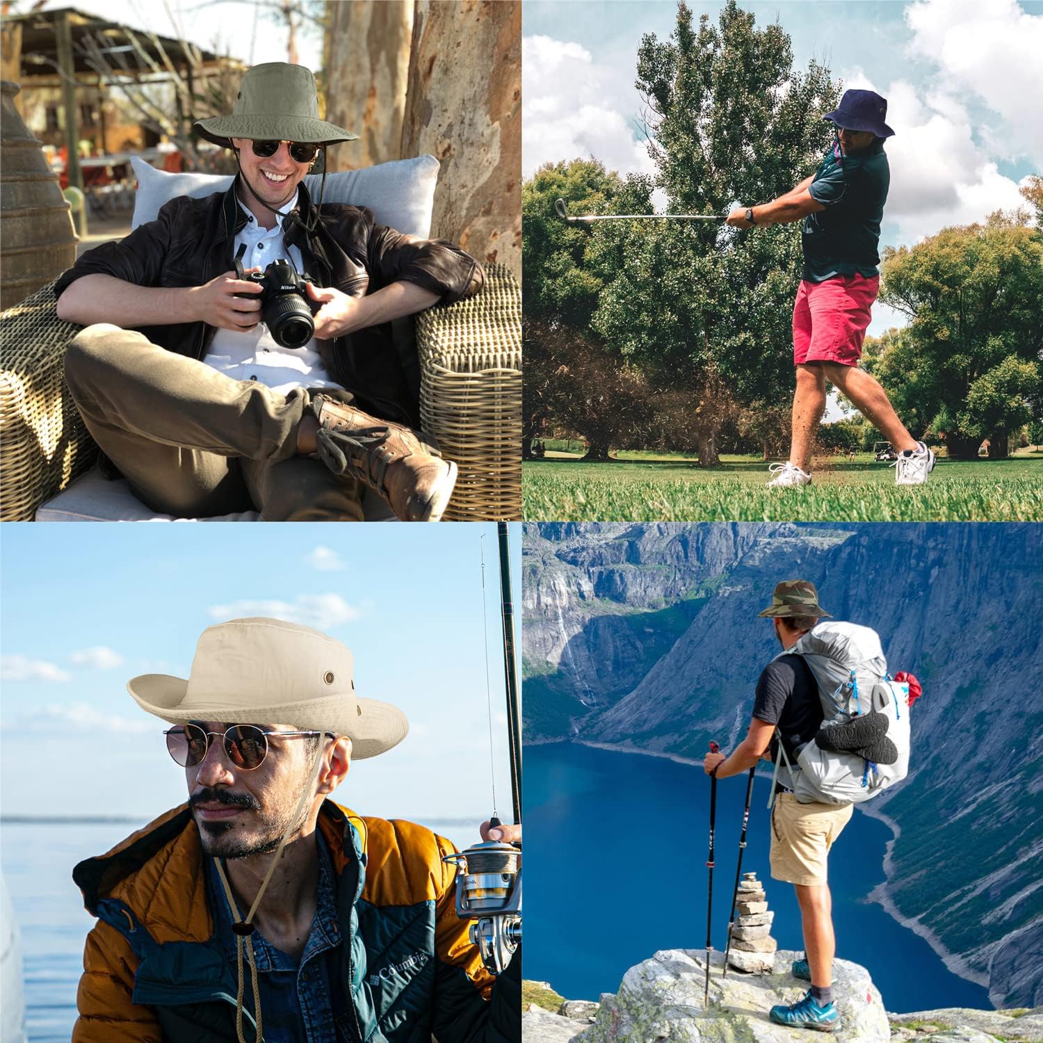 Wide Brim Hiking Fishing Safari Boonie Bucket Hats 100% Cotton UV Sun Protection for Men Women Outdoor Activities