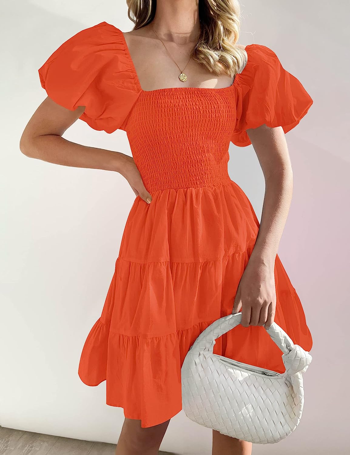 Women's Dress ZESICA Women's 2025 Summer Square Neck Puff Sleeve Smocked Midi Dress - Flowy A-Line Tiered Design Women Summer Dress Women's Dress ZESICA Women's 2025 Summer Square Neck Puff Sleeve Smocked Midi Dress - Flowy A-Line Tiered Design Women Summer Dress