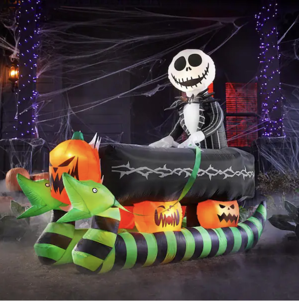 2023 home depot halloween decor nightmare before christmas jack skellington  riding coffin inflatable - AllEars.Net