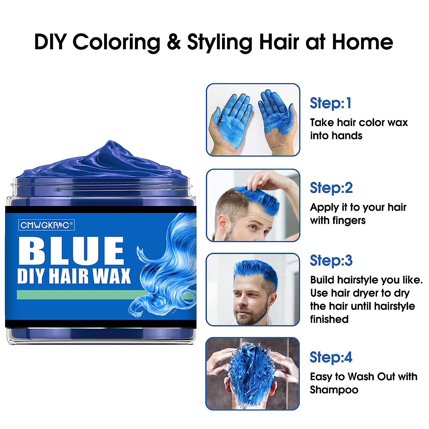 4 Colors Temporary Hair Color Wax,Blue Purple Pink Green Hair Dye Color Wax Washable Natural Instant Hair Color Cream DIY Hairstyle Temporary Hair Color Dye for Kids Men Women Halloween Party