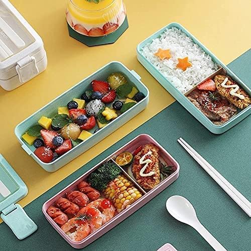Rarapop Beige Stackable Bento Lunch Box Kit, 3-In-1 Compartment Wheat ...