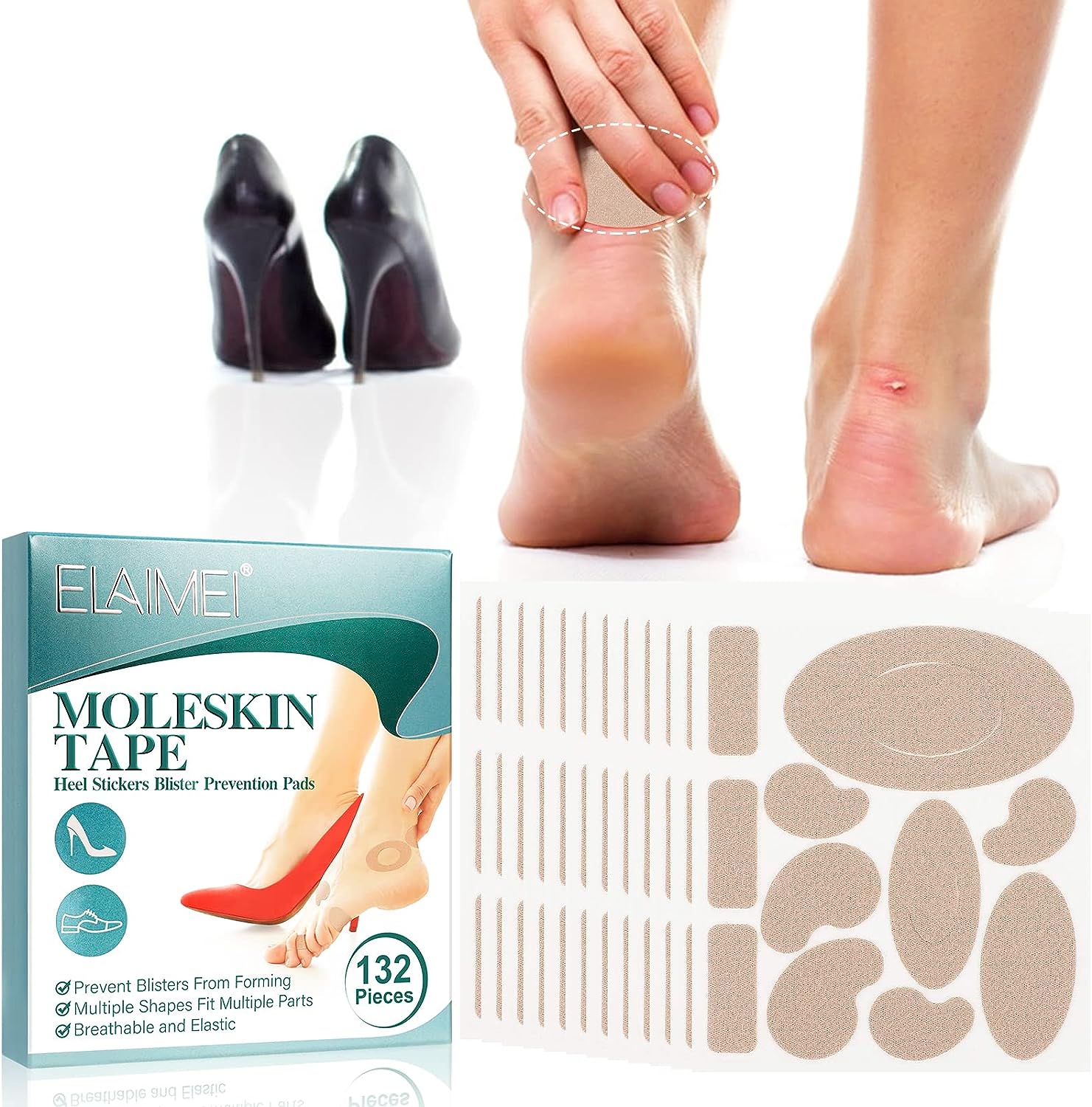132pcs moleskin adhesive pads for feet flannel adhesive pads blister prevention padding avoid skin blister foot protection for heels 12 sheets 1