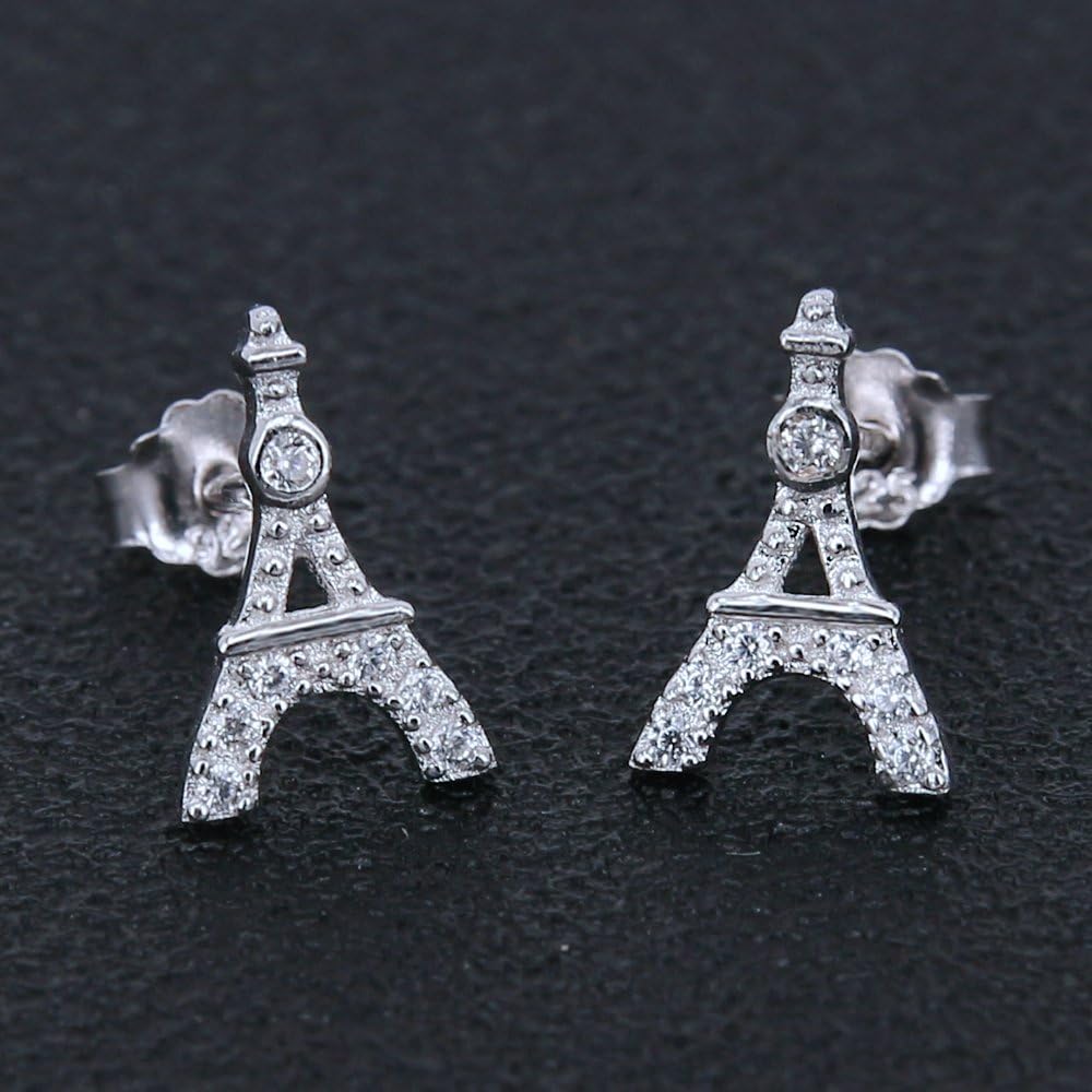 AoedeJ Hypoallergenic Paris Eiffel Tower Stud Earrings 925 Sterling Silver Small Earrings Stud Gift for Women