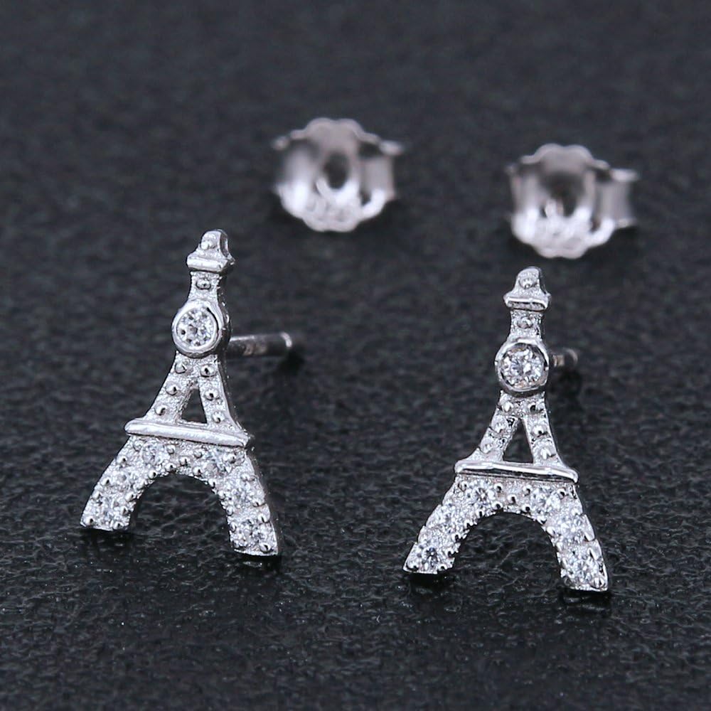 AoedeJ Hypoallergenic Paris Eiffel Tower Stud Earrings 925 Sterling Silver Small Earrings Stud Gift for Women