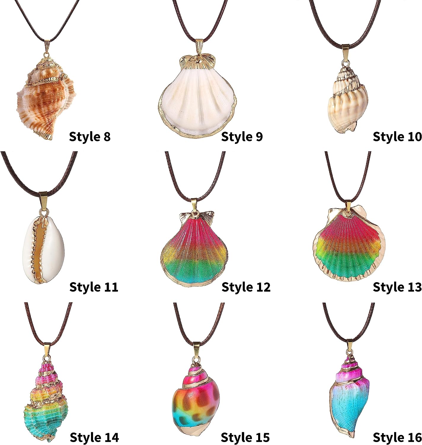 FM FM42 Natural Seashell Shell Scallop Conch Pendant Necklace with 27" Long Rope Chain (25 Styles)