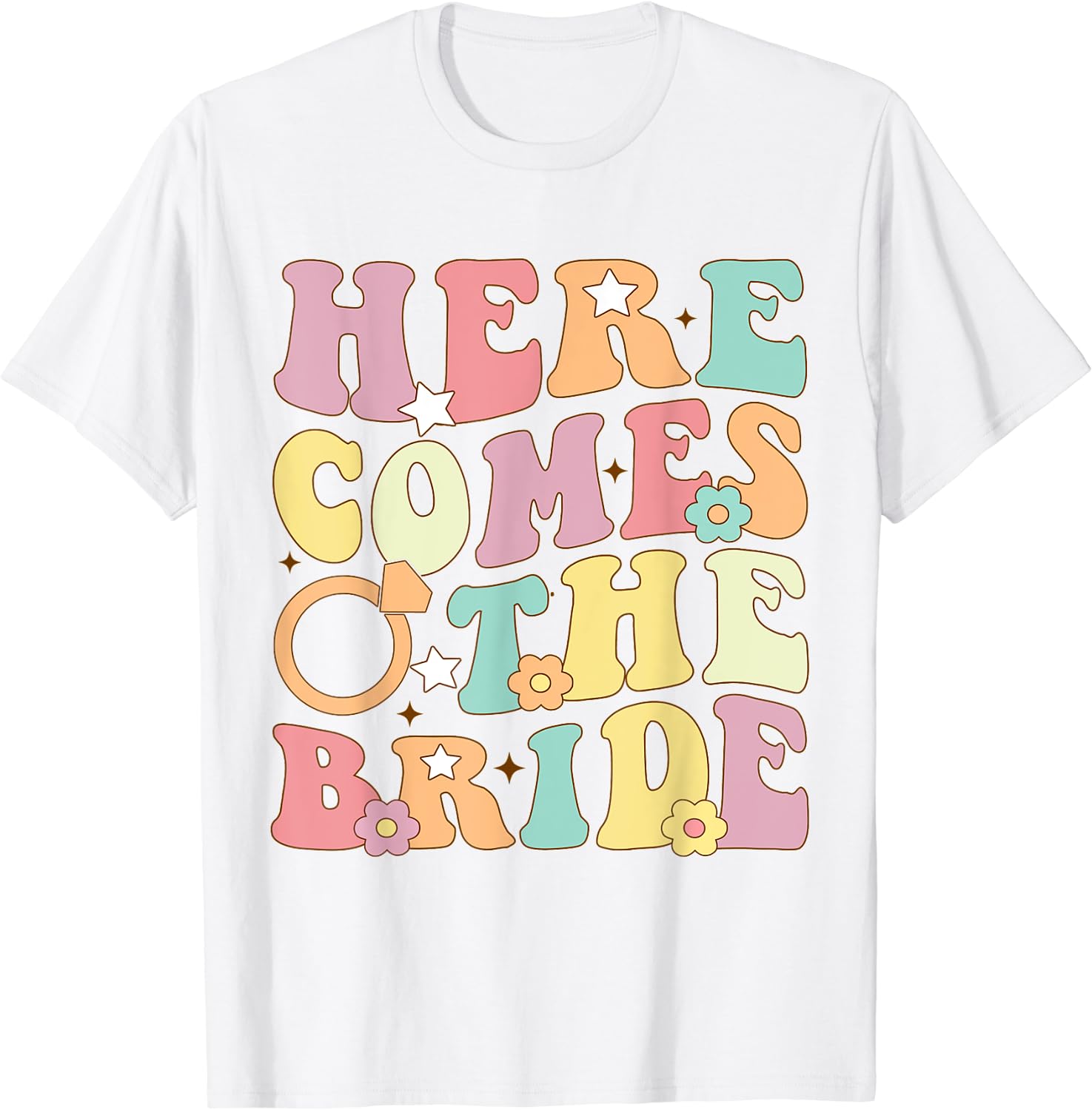 Here Come The Bride Party Retro Groovy Bachelorette Matching T-Shirt