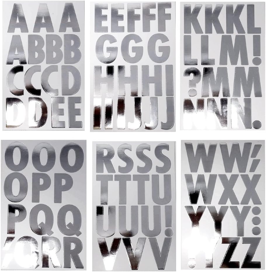 Homeford Big Font Alphabet Letter Stickers, Caps, 3-Inch, 26-Count (Metallic Silver)