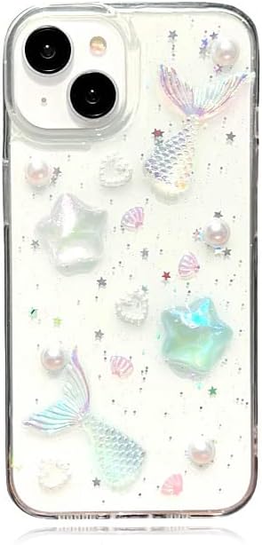 LALASAM Cute iPhone 13Pro Max Case,Glitter Laser 3D Star Mermaid Shape Phone Case,Shining Holographic Clear iPhone Cover with Radium Sheet,Slim Thin Soft Shockproof Cover for Womens,Girls