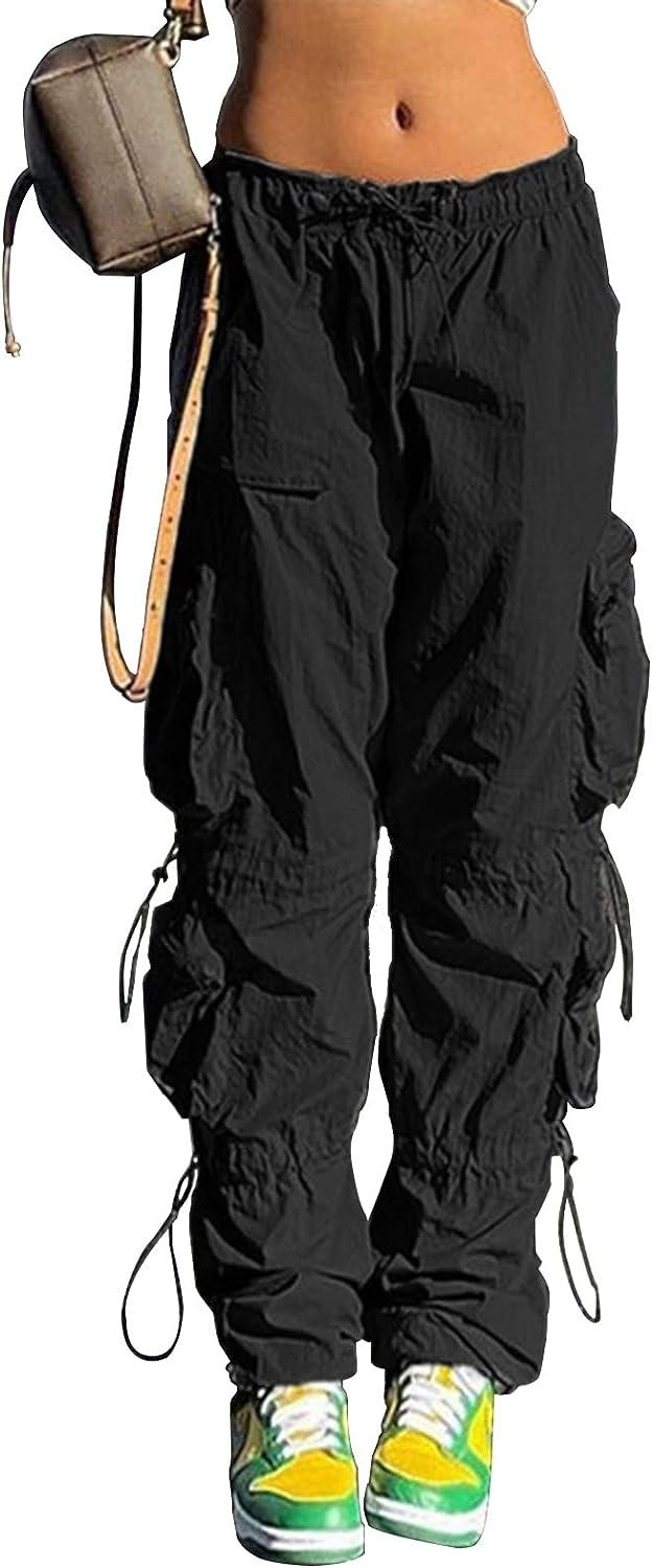 OERPPTA Parachute Pants for Women, Drawstring Elastic Waist Ruched Baggy Cargo  Pants Women, Jogger Y2K Pant with Pockets 