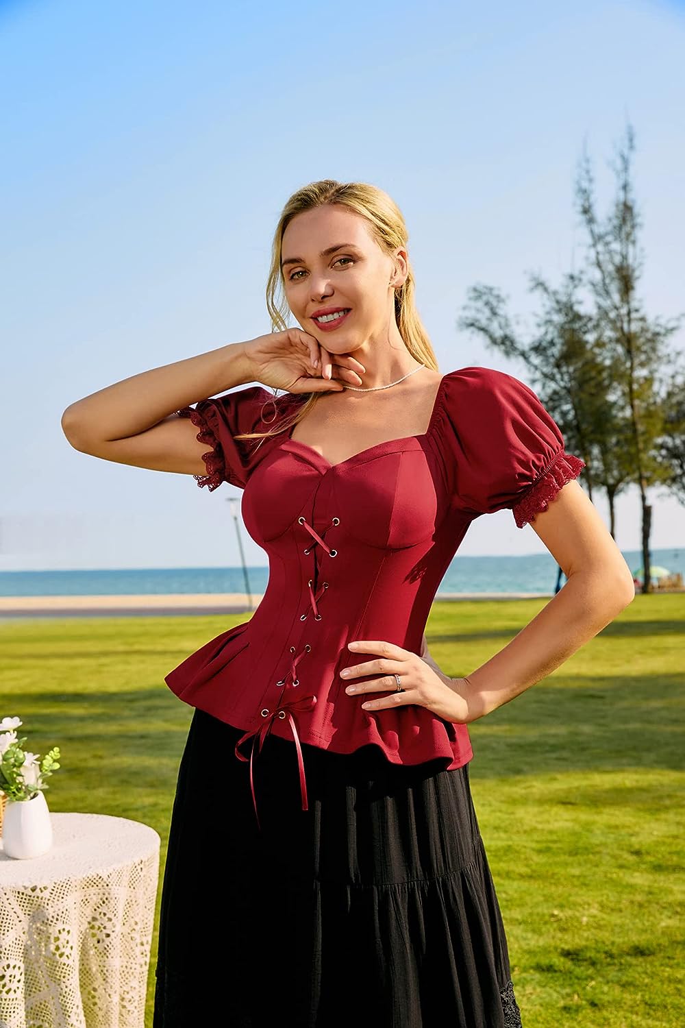 Scarlet Darkness Peplum Tops for Women Summer Puff Sleeve Renaissance Shirt Blouse
