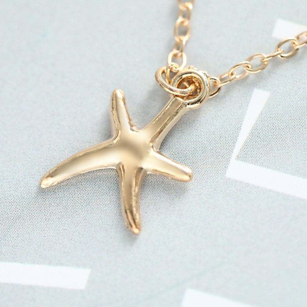 Tgirls Boho Starfish Layered Necklace Shell Pendant Necklace Gold Necklaces Chain for Women and Girls (Glod)