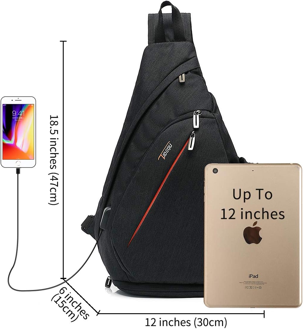 TUDEQU Sling Bag Crossbody Sling Backpack with USB Charging Port, Water Resistant Shoulder Bag Outdoor Travel Hiking Daypack with Wet Pocket Men Women