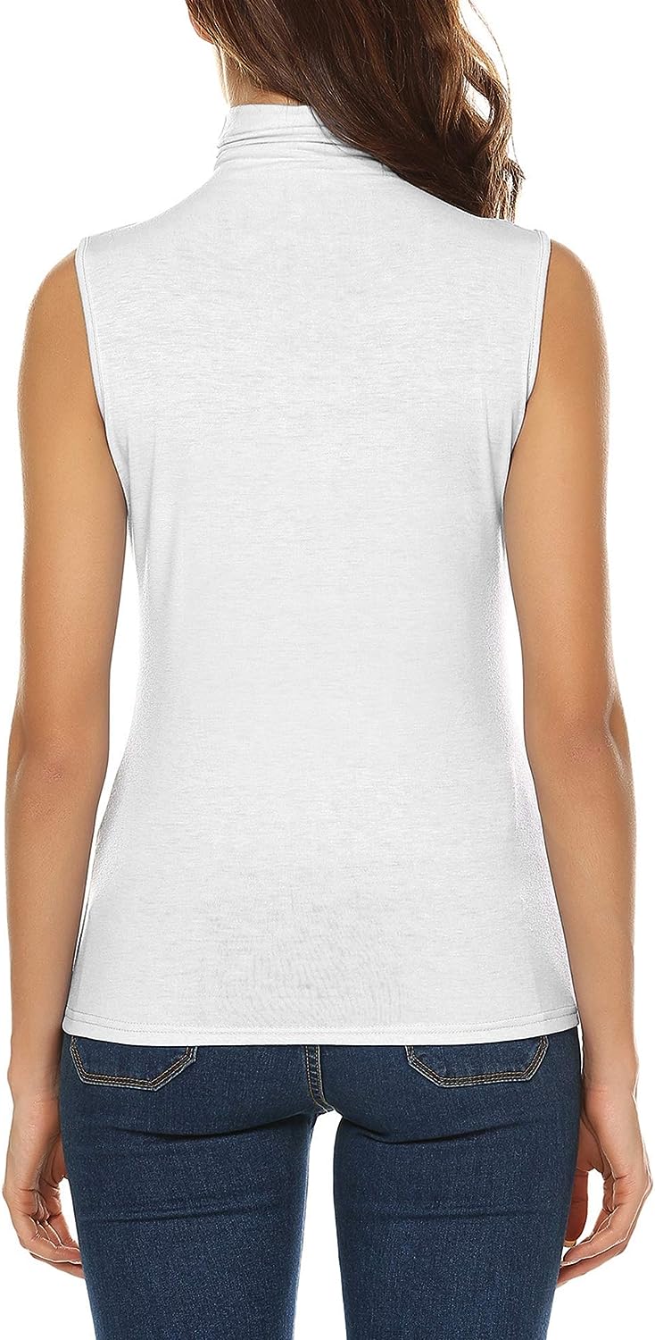 URRU Women's Sleeveless Slim Fit Turtleneck Mock Soft T-Shirt Tank Tops Basic Stretchy Pullover S-XXL