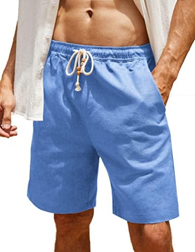 COOFANDY Men's Linen Shorts Casual Elastic Waist Drawstring Summer ...